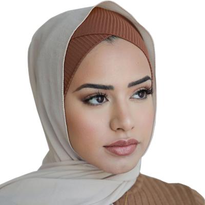 China 2020 New Design Cotton Muslim Tank Top Cotton Ribbed Tube Top Criss Cross Ribbed Hijab Muslim Underscarf QK133 for sale