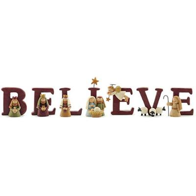 China Christamas Home Decoration BELIEVE Nativity Resin Christmas Decoration Set Of 7 Letters - Size 1.75 In Large for sale