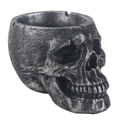 China Europe Gray Resin Skeleton Head Ashtray Home Ornaments Skeleton Head Figures for sale