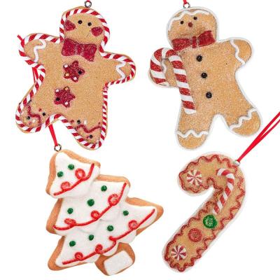 China Europe Gingerbread Christmas Ornaments - Candy Cane Cookie Rustic Christmas Tree Man Girl Decorations Set of 4 for sale