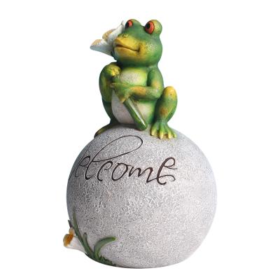 China China Frog Garden Sculptures For Outdoor Decoration, Funny Welcome Garden Statue Frog Figurine, Frog On Stone Rock With Welcome Sign for sale