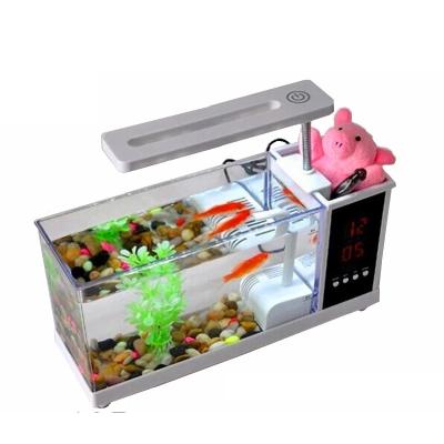 China USB Aquarium LED Lamp Light LCD Display Screen Clock Viable Desktop Aquariums White White Mini Fish Tank Aquarium USB for sale