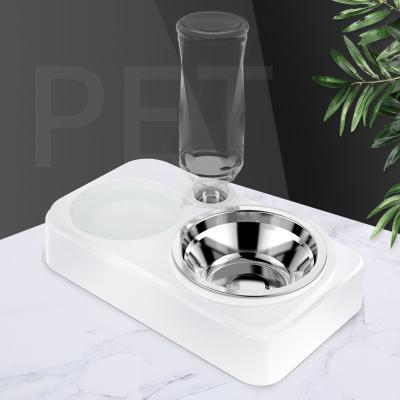 China SUN Automatic Pet Cat Bowl Automatic Feeder 3-in-1 Dog Cat Food Bowl With Water Fountain Stand Dish Double Drinking Raised Bowls For Cats for sale