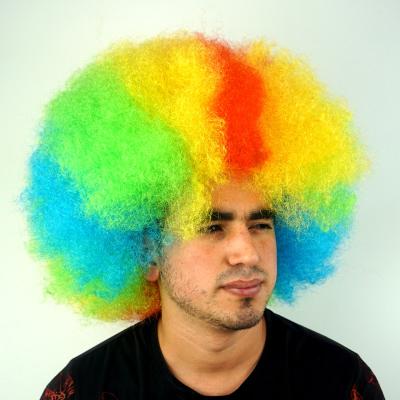 China Cheap Fluffy Synthetic Halloween Christmas Party Wigs Rainbow Wig Wave Afro Funny Wigs Clown Hair for sale