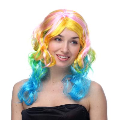 China Long Curly Hair Most Products Rainbow Wigs Colorful Body Wave Wigs Cosplay Sale Transparent Synthetic Hair Long Hair for sale