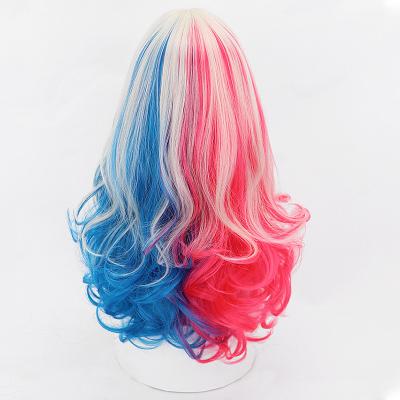 China Colorful Short Wave Wig Ponytail Double Braided Synthetic Hair Wig Cosplay Anime Female Character High Quality Costume For Party Halloween for sale