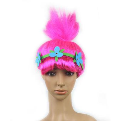 China Professional Factory Fashion Colorful Short Hair Halloween Troll Wig Fishing Party Headbands for sale