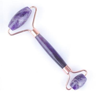 China Double Head Skin Regeneration Amethyst Massager Quartz Purple Jade Roller Facial Massager for sale