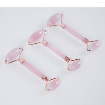 China Double Head 3d Jade Best Beauty Rose Mini Pink Quartz Massage Stone Face Roller for sale