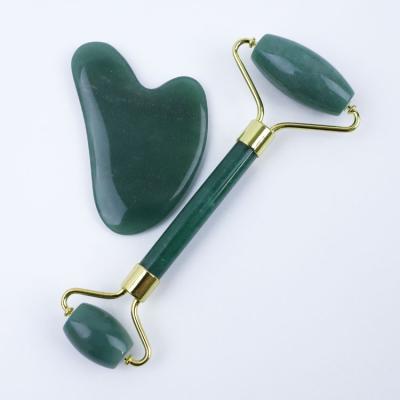 China Double Aventurine Beauty Head Genuine Facial Gemstone Facial Face Natural Jade Roller Green for sale