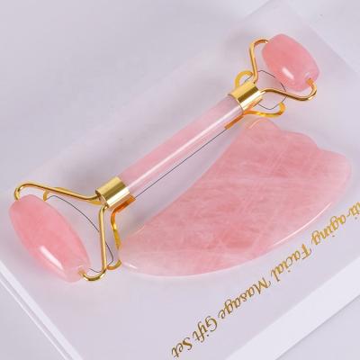 China Original double head personalized gua sha stone jade pink face rose quartz scroll for sale