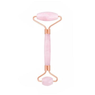 China Best double head silent 3d roller face massager genuine pink stone rose quartz jade roller for sale