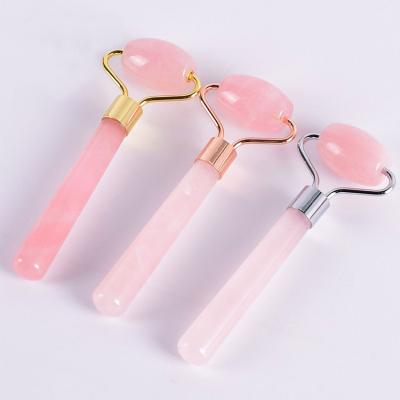 China Face nephrite body beauty gua sha pink crystal rose quartz jade facial massage face roller for sale