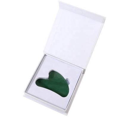 China Crystal Facial Scraping Massage Tool Comfortable Natural Green Aventurine Jade Guasha Stone With Box for sale