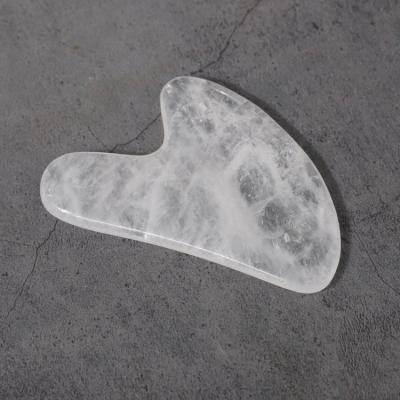 China Comfortable Popular Crystal Stone White Quartz Guasha Jade Face Massage Gua Sha Clear Board for sale