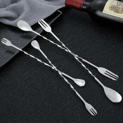 China Viable Stainless Steel Bar Messy Person Cocktail Stir Spoon Fork Tea Prep Spoon Coffee Spoon for sale