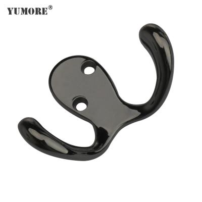 China Household bathroom zinc alloy hanger double j coat hooks wooden small key chain metal hook for sale