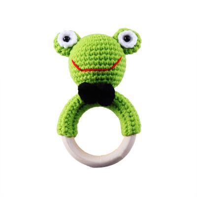 China Stuffed Baby Rattle Ring Shape Wooden Crochet Infant Baby Rattle Wooden Teether Toys for sale