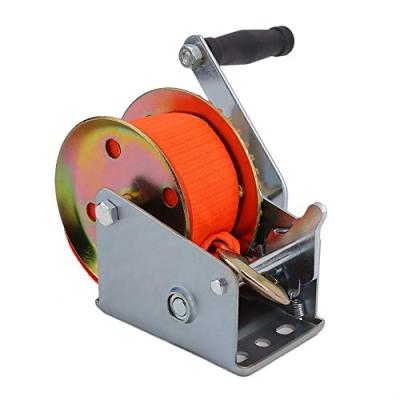 China 1000lbs BOAT Trailer Manual Gear Crank Winch For Lift With Polyester Strap Wire Rope for sale