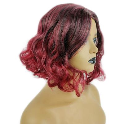 China Burgundy Shoulder Length African Non-Glue Hair Short Bob Full Wave Silky Straight Women's Wig Lace Wig for sale