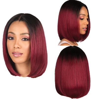 China Burgundy Gradient Wave Lace Front Wig Silky Straight Wig 100% Remy Long 99J Bobo Hair Wig for sale