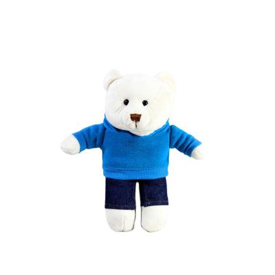 China Cartoon Toy White Stuffed Teddy Bear Plush Toy With Blue T-Shirt for sale