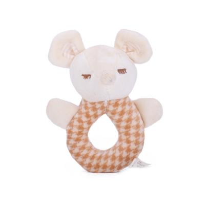 China Eco-friendly Cartoon Baby Toys Ratchets Small Head Mouse Plush Infant Rattle Toys for sale