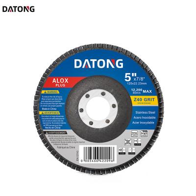 China Stainless Steel Datong factory flap wheel 125x22mm 5x7/8inch Grit 180 diamond flap disc high density for metal Grinding Wheel for sale