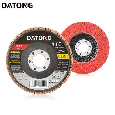 China Datong 4.5inch Low Noise Ceramic Abrasive Cloth Grinding Wheel Flap Disc for Polishing Stainless Steel for sale