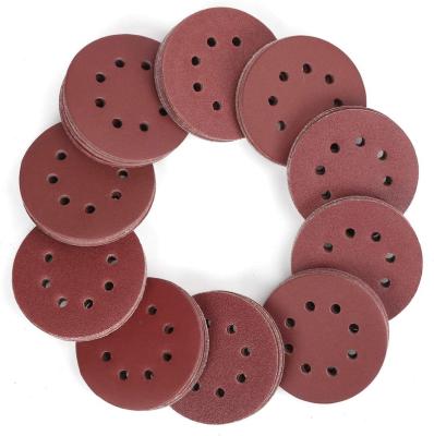 China Round Sand Paper Datong Aluminum Oxide E-weight Sandpaper 125mm Red 60grit Disc Grinding Sanding Paper for sale