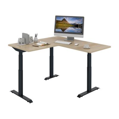 China Adjustable (Height) Motorized L Shape Desk Frame Heavy Duty Corner Desk With 3 Electric Column Lifting Legs Sit To Stand System for sale