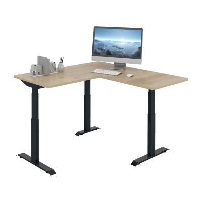 China (Size) Adjustable L Shape Height Adjustable Corner Desk With 3 Leg Electric Desk Lift Frame Not Only For 90 Degree Corner for sale