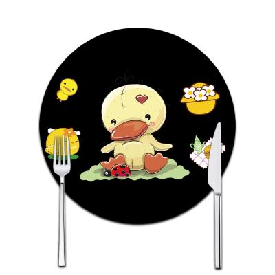 China Kitchen Sustainable Place Mat Printed Cartoon Non-slip Heat Insulation Pad Place Mat PU Leather Coaster For Kids for sale