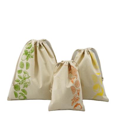 China Custom Rope Handle Pattern Printed Small Mesh Drawstring Gift Bag Eco-Friendly Cotton Canvas For Storage for sale