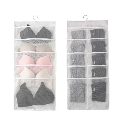 China 12 18 30 Viable Double Sided Clear Bags Mesh Pouches Pockets Bra Underwear Organizer Hanging Storage Bag for sale