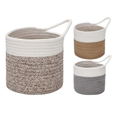 China Small Sustainable Cotton Rope Woven Baskets Hanging Storage Baskets To Organize Round Baskets for sale