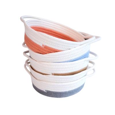 China China Manufacturer Sustainable High Quality Durable Cotton Small Rope Woven Storage Baskets With Handles for sale