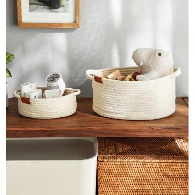 China 2021 Viable Wholesale Hot Sale Cotton Rope Baby Toy Laundry Storage Cotton Rope Basket With Rope Handle for sale