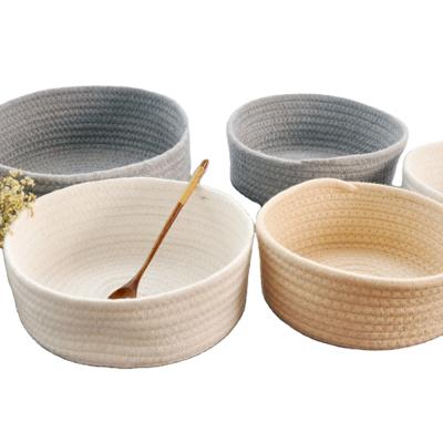 China Viable Handmade Woven Cotton Rope Basket Kitchen Organizer for Bathroom Living Room Bedroom Kitchen for sale