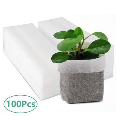 China 100Pcs Breathable Garden Sowing Bags Nursery Plant Grow Bags Sow Pots Biodegradable Seeds Nursery Bag Plants Flower Pot For Garden Patio for sale