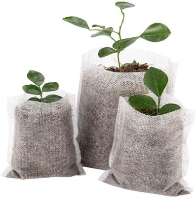 China Breathable 500 Pcs Customized Sizes Seedling Plant Grow Bags Nursery Biodegradable Nonwoven Fabric Seeding Graft Pockets Garden for sale