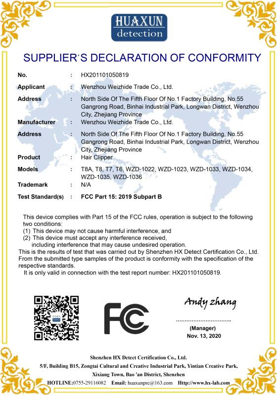 FCC - Wenzhou Weizhide Trade Co., Ltd.