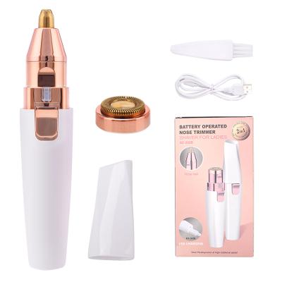 China Household 2 in 1 Electric Eyebrow Trimmer Women Hair Remover USB Rechargeable Lady Epilator Shaver LED Light Lady Shaver Face Makeup for sale