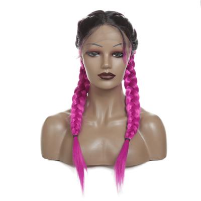 China Box Braids Wig Double Braid Wig With Baby Hair Lace Front Synthetic Hair Wigs Heat Resistant Fiber Medium Braid Parting for sale