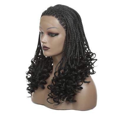 China Box Braids Wig Synthetic Braided Wig Lace Front Wig With Baby Hair Box Braids Wig For Curly Woman Black Color End High Temperature for sale