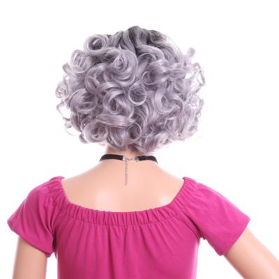 China Spring Curl Lace Front Ombre Gray Short Curly Bob Wigs For Color Women Hair Heat Resistant Synthetic Wigs for sale