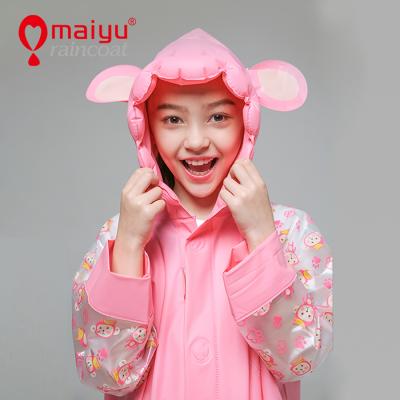 China 100% waterproof /Windproof/Eco-friendly/Durable/Soft reflective tape on the back cute pink kids cartoons raincoat for sale