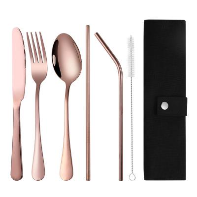 China Amazon Sales Hot Viable Stainless Steel Knife, Fork and Spoon Set Cloth Outdoor Bag Portable Travel Cutlery Set for sale