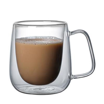 China 250ml Tumbler Coffee Milk Drink Tumbler High Water Temperature Resistant Clear Glass Cup Double Sustainable Insulated With Handle for sale