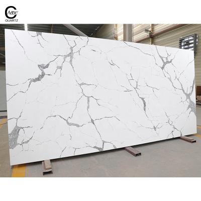 Κίνα CAXSTONE Factory Wholesale Calacatta Invisible White Quartz Slab Artificial Engineer Quartz Stone For Kitchen Countertops προς πώληση